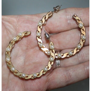Pearl & Gold Braided Hoop Earrings Women's Fashion Jewelry Boho